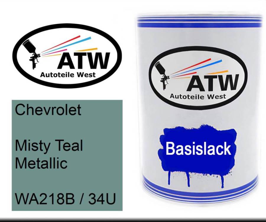 Chevrolet, Misty Teal Metallic, WA218B / 34U: 500ml Lackdose, von ATW Autoteile West.